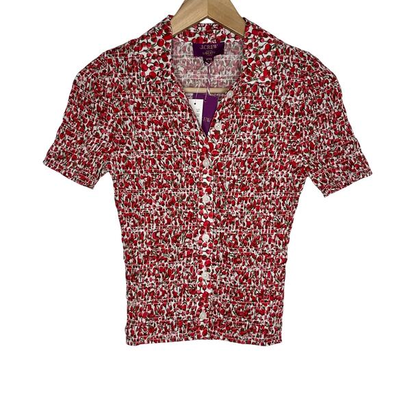 J. Crew X Liberty Fabrics Smocked Button Up Top Women XXS Red Eliza Floral Print - Picture 3 of 14